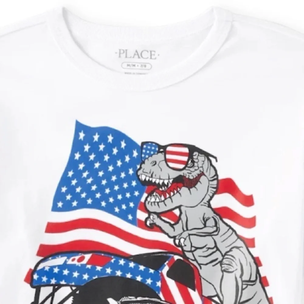 The children’s place size medium short sleeve Dino American flag tee shirt NWT
